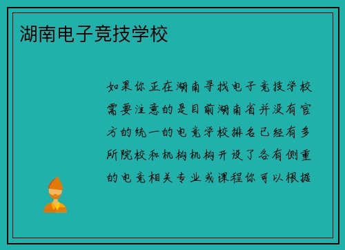 湖南电子竞技学校